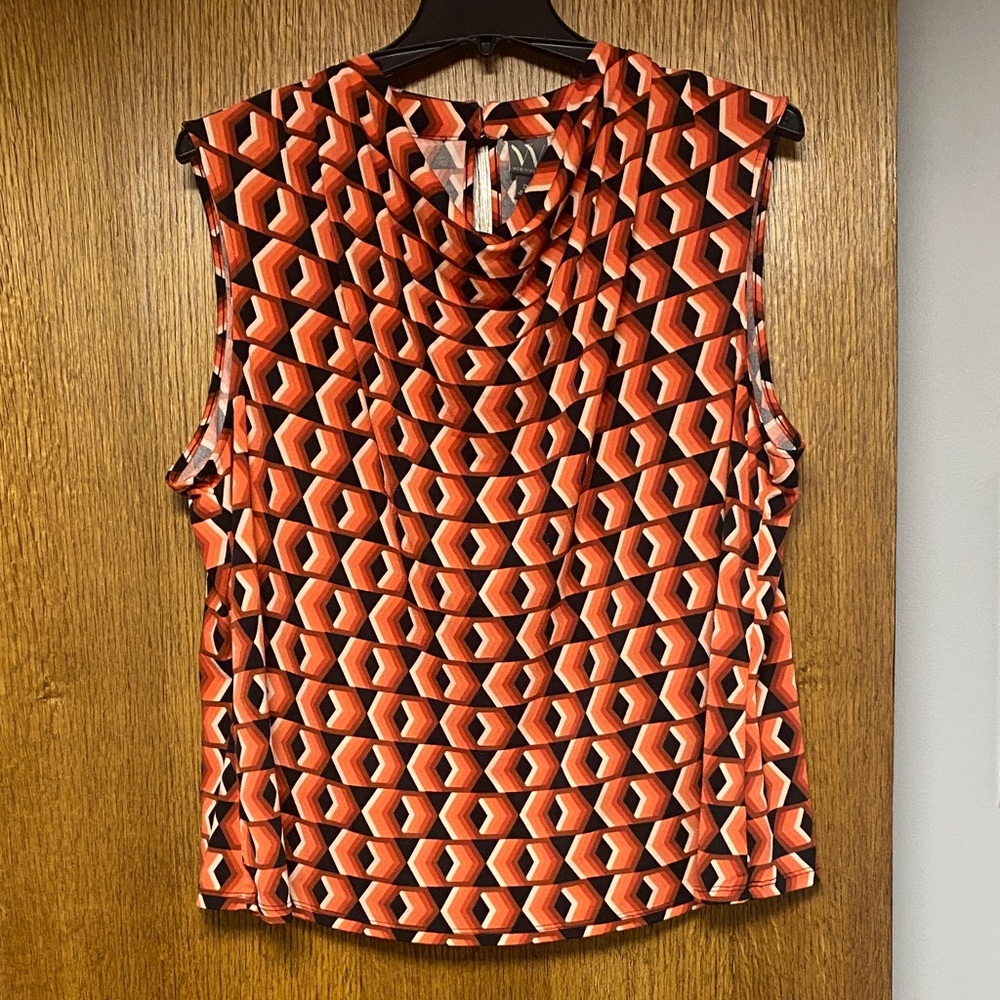 Worthington Orange and Black Geometric Sleeveless Blouse